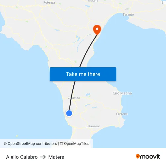 Aiello Calabro to Matera map