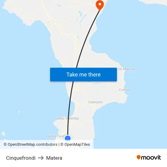 Cinquefrondi to Matera map