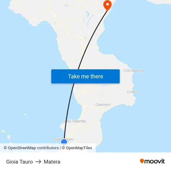 Gioia Tauro to Matera map