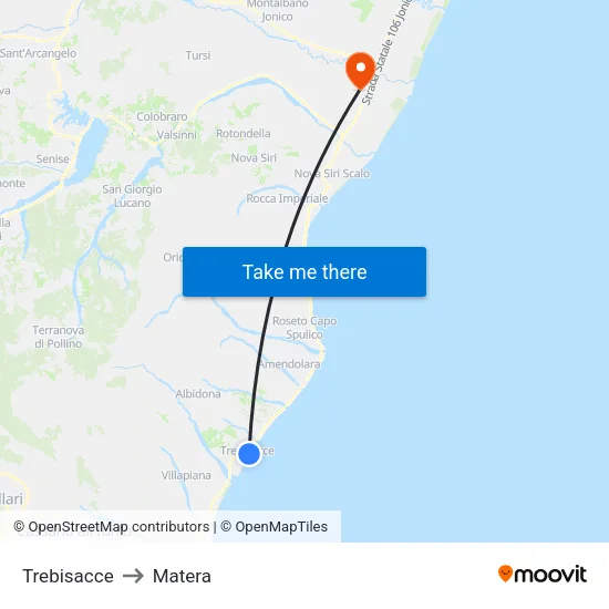 Trebisacce to Matera map