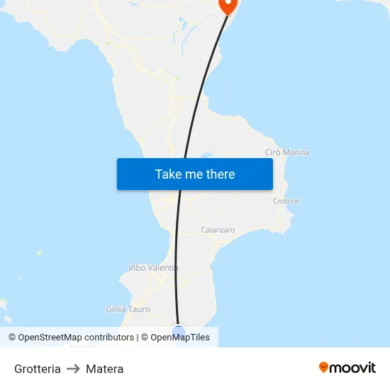 Grotteria to Matera map
