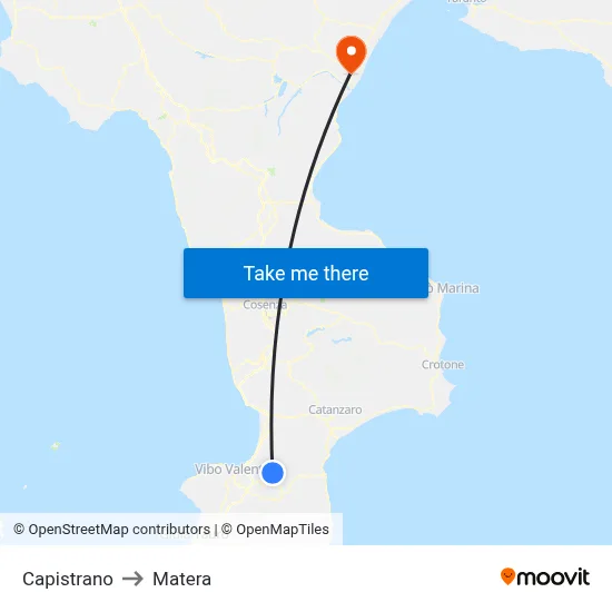 Capistrano to Matera map