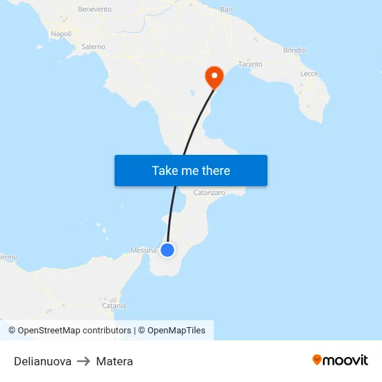Delianuova to Matera map