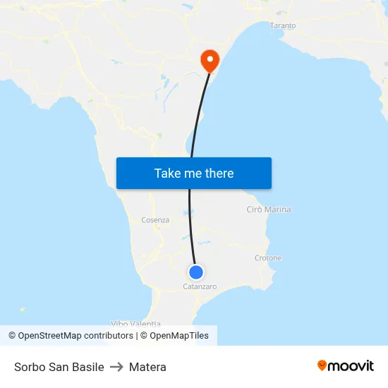 Sorbo San Basile to Matera map