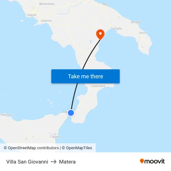 Villa San Giovanni to Matera map