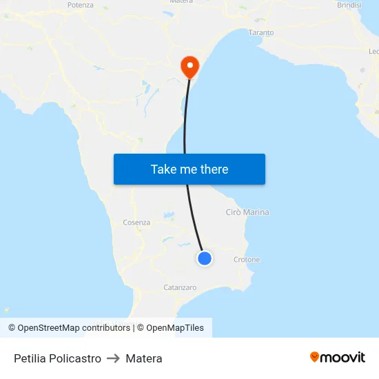 Petilia Policastro to Matera map