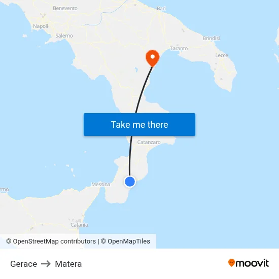 Gerace to Matera map