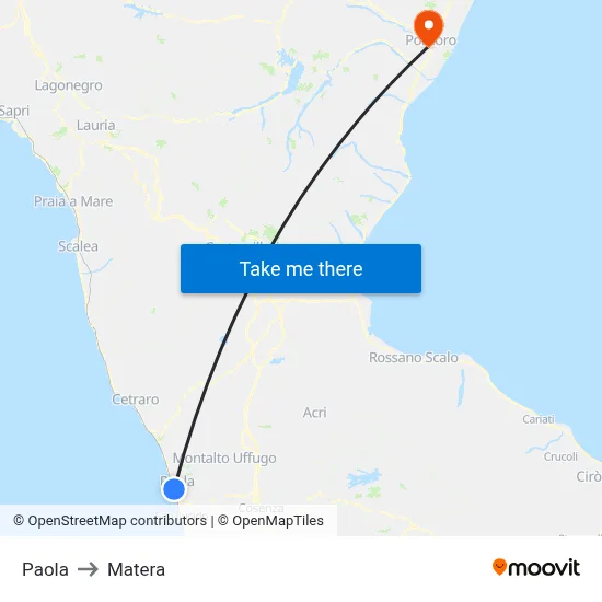 Paola to Matera map