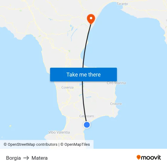 Borgia to Matera map