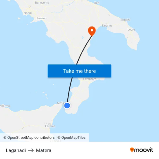 Laganadi to Matera map