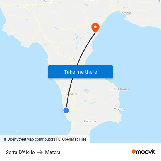 Serra D'Aiello to Matera map