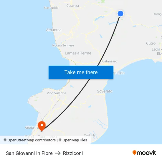 San Giovanni In Fiore to Rizziconi map