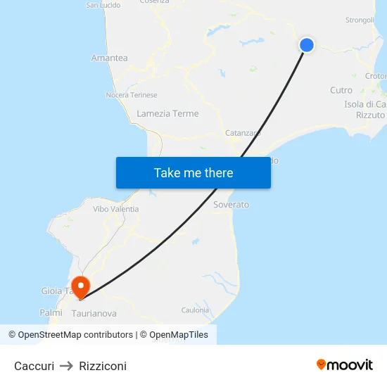 Caccuri to Rizziconi map