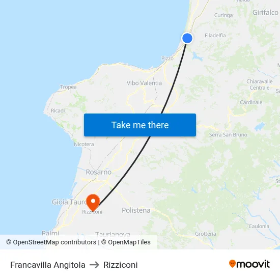 Francavilla Angitola to Rizziconi map
