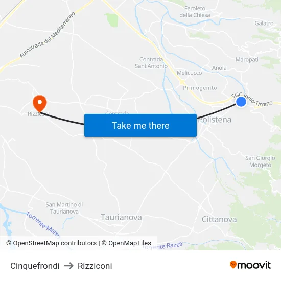 Cinquefrondi to Rizziconi map