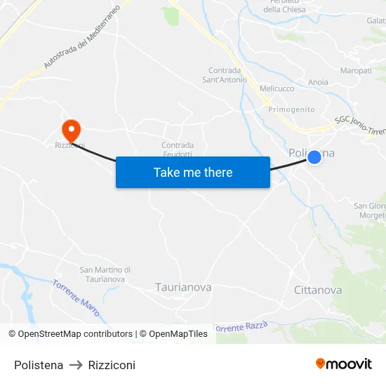 Polistena to Rizziconi map