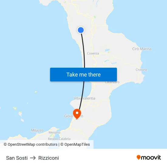 San Sosti to Rizziconi map