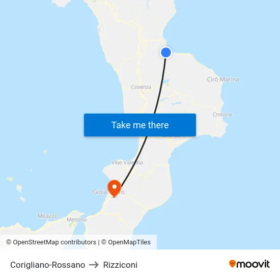 Corigliano-Rossano to Rizziconi map