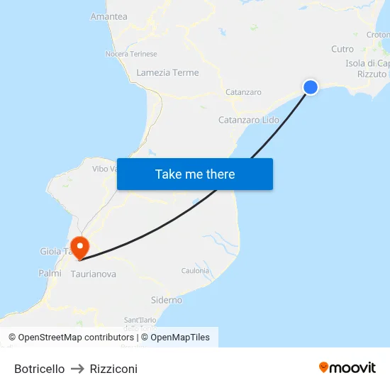 Botricello to Rizziconi map
