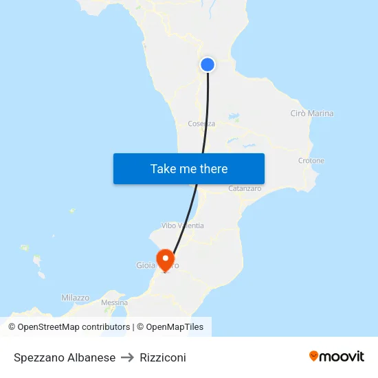 Spezzano Albanese to Rizziconi map