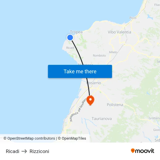 Ricadi to Rizziconi map