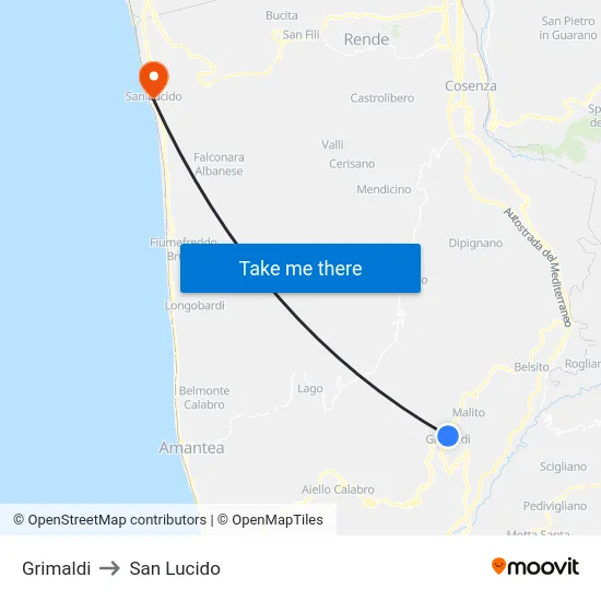 Grimaldi to San Lucido map