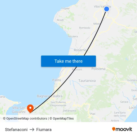 Stefanaconi to Fiumara map