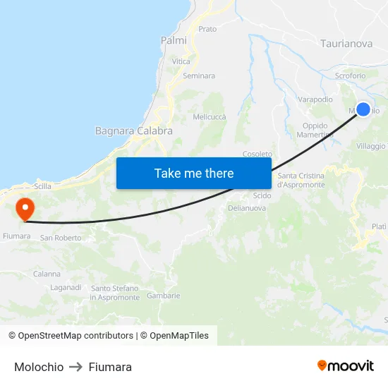 Molochio to Fiumara map