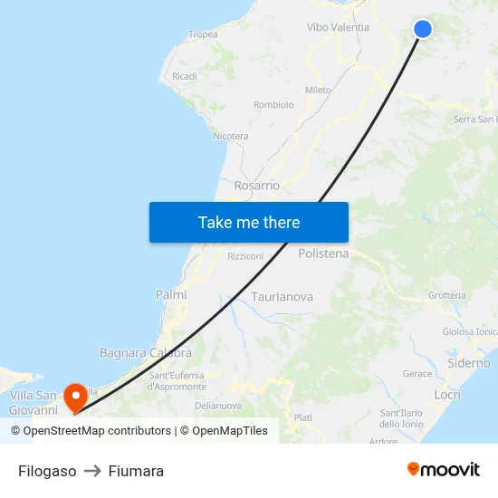 Filogaso to Fiumara map