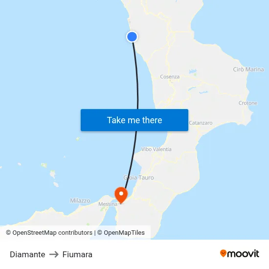 Diamante to Fiumara map