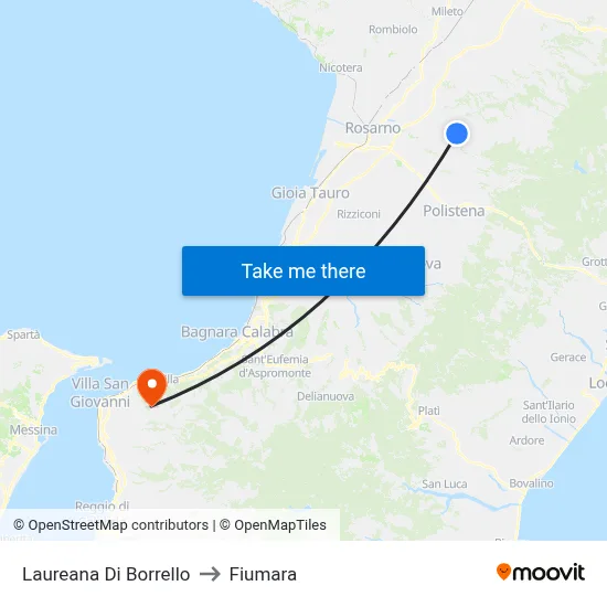 Laureana Di Borrello to Fiumara map