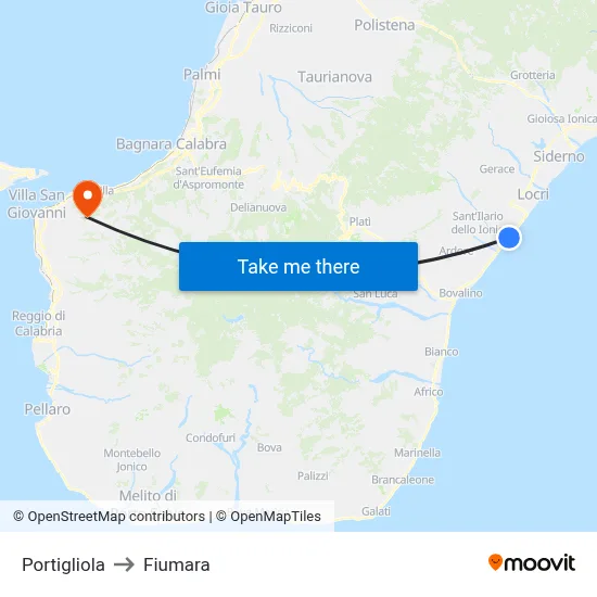 Portigliola to Fiumara map