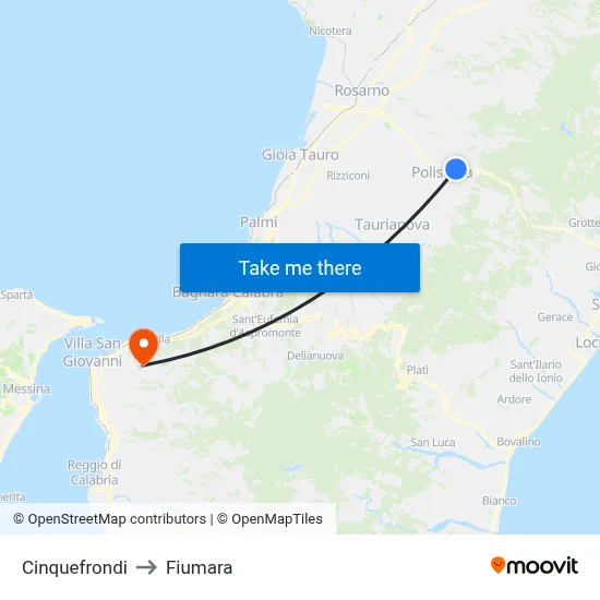 Cinquefrondi to Fiumara map