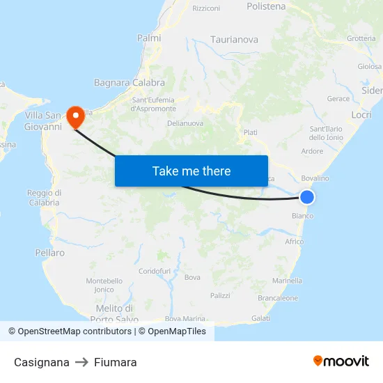 Casignana to Fiumara map