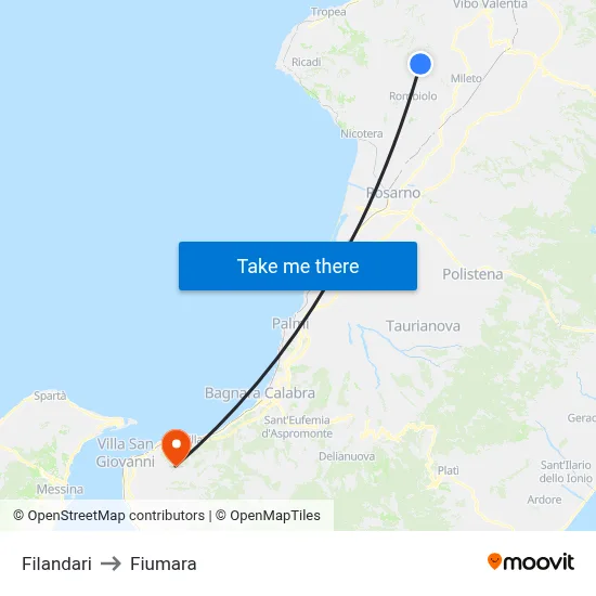Filandari to Fiumara map