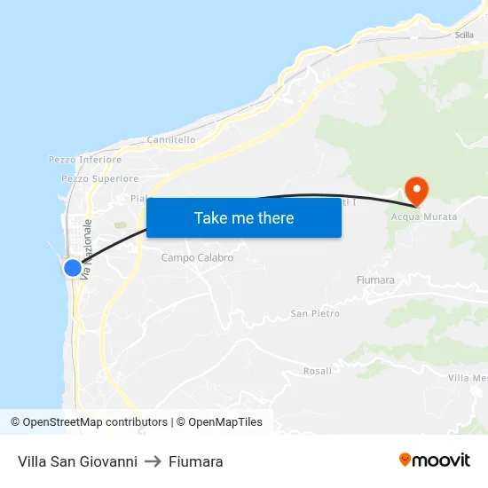 Villa San Giovanni to Fiumara map