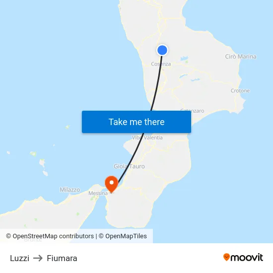 Luzzi to Fiumara map