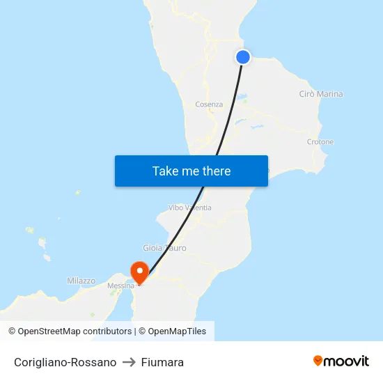Corigliano-Rossano to Fiumara map