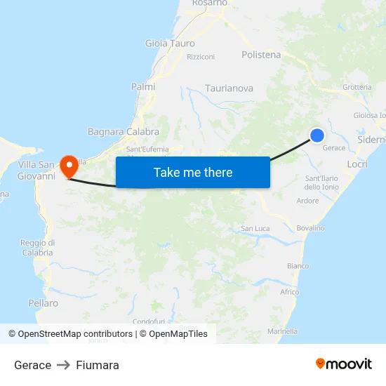 Gerace to Fiumara map