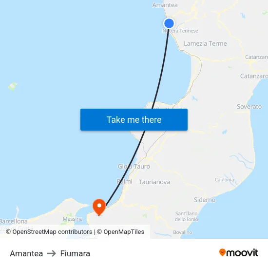 Amantea to Fiumara map