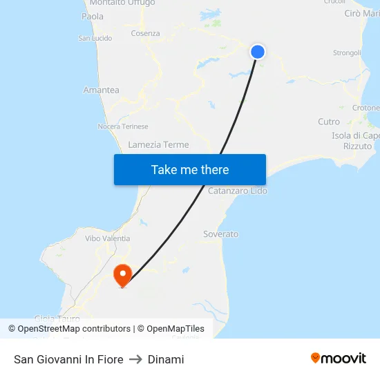San Giovanni In Fiore to Dinami map