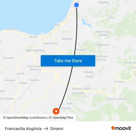 Francavilla Angitola to Dinami map