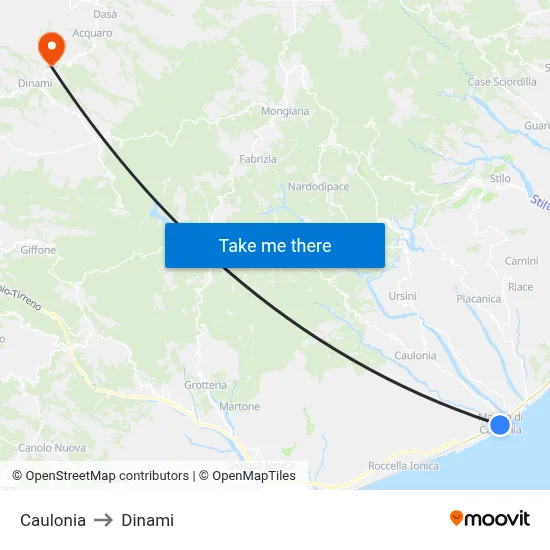 Caulonia to Dinami map