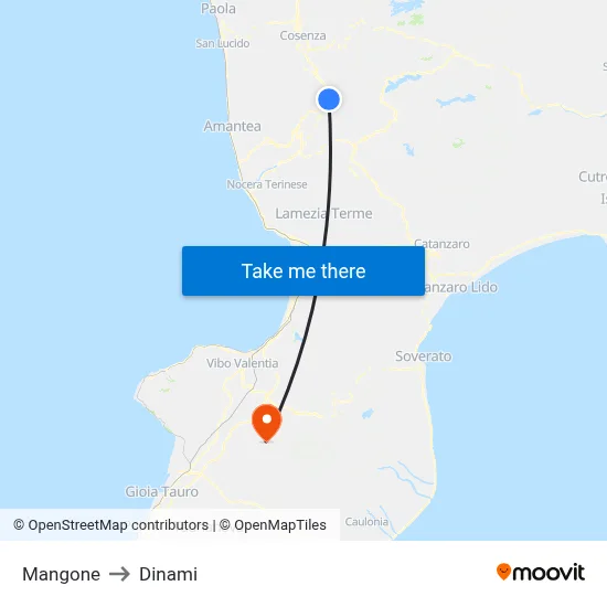 Mangone to Dinami map