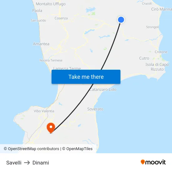 Savelli to Dinami map