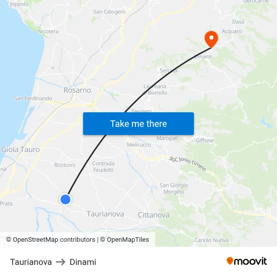Taurianova to Dinami map