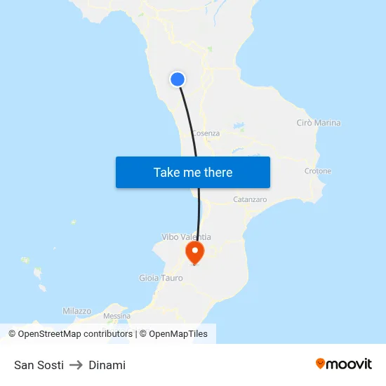 San Sosti to Dinami map