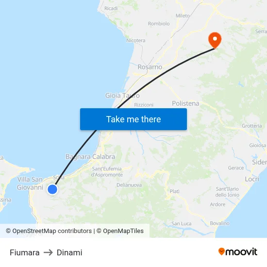 Fiumara to Dinami map