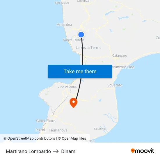 Martirano Lombardo to Dinami map