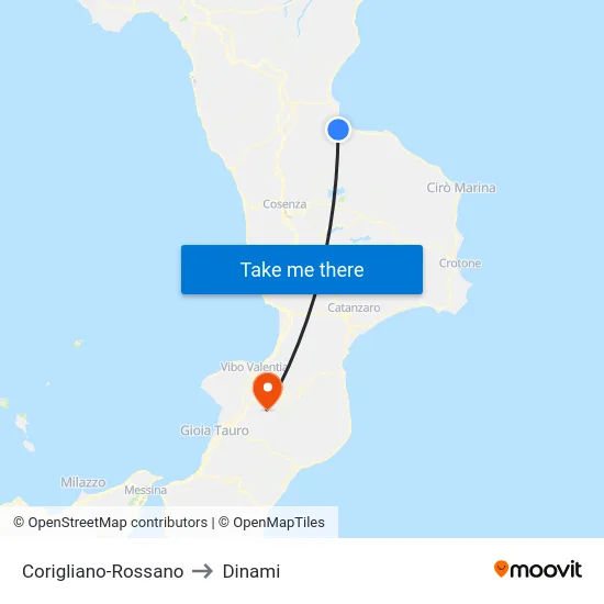 Corigliano-Rossano to Dinami map
